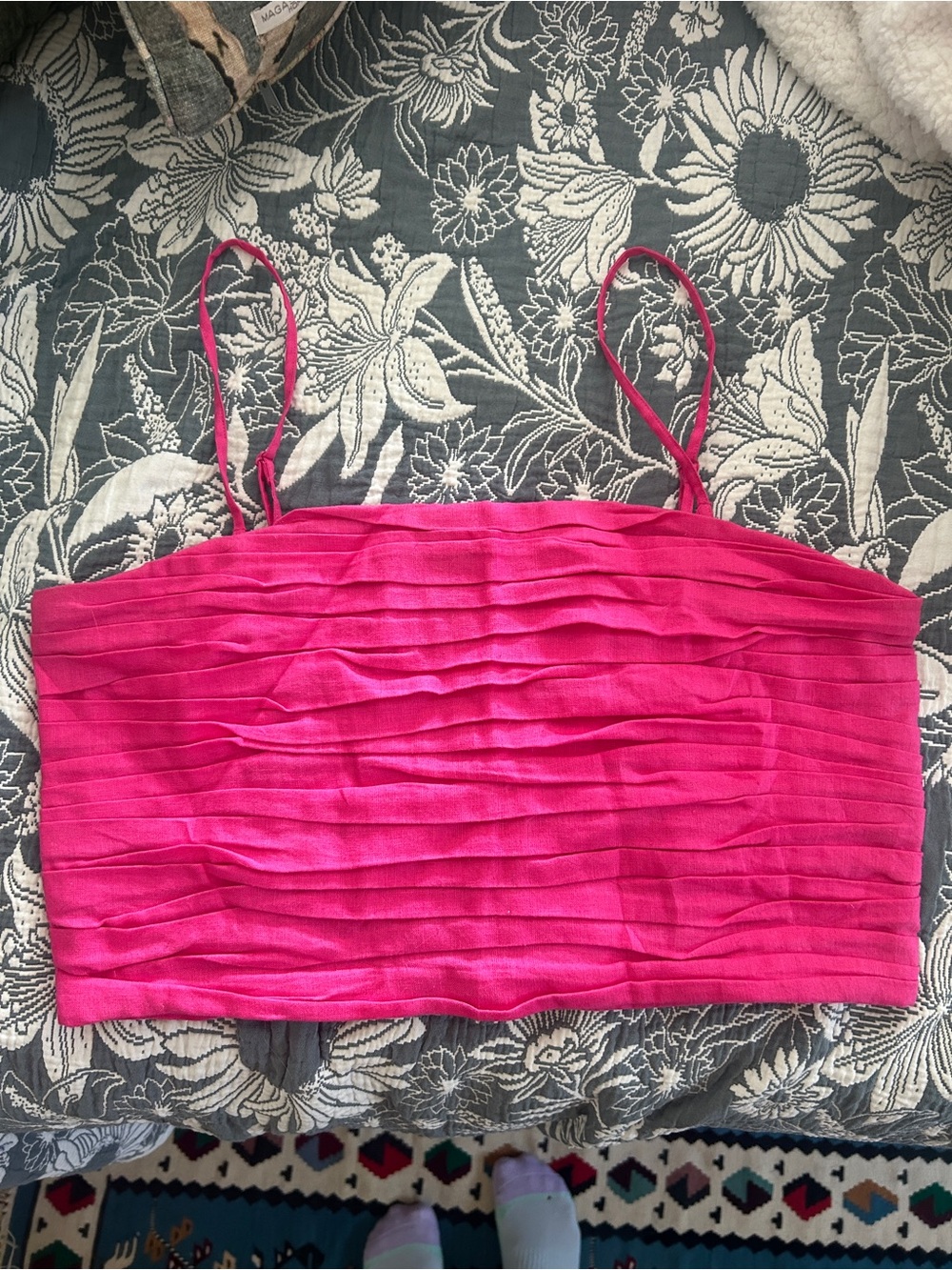 Loft Pink Pleated Crop Tank Top